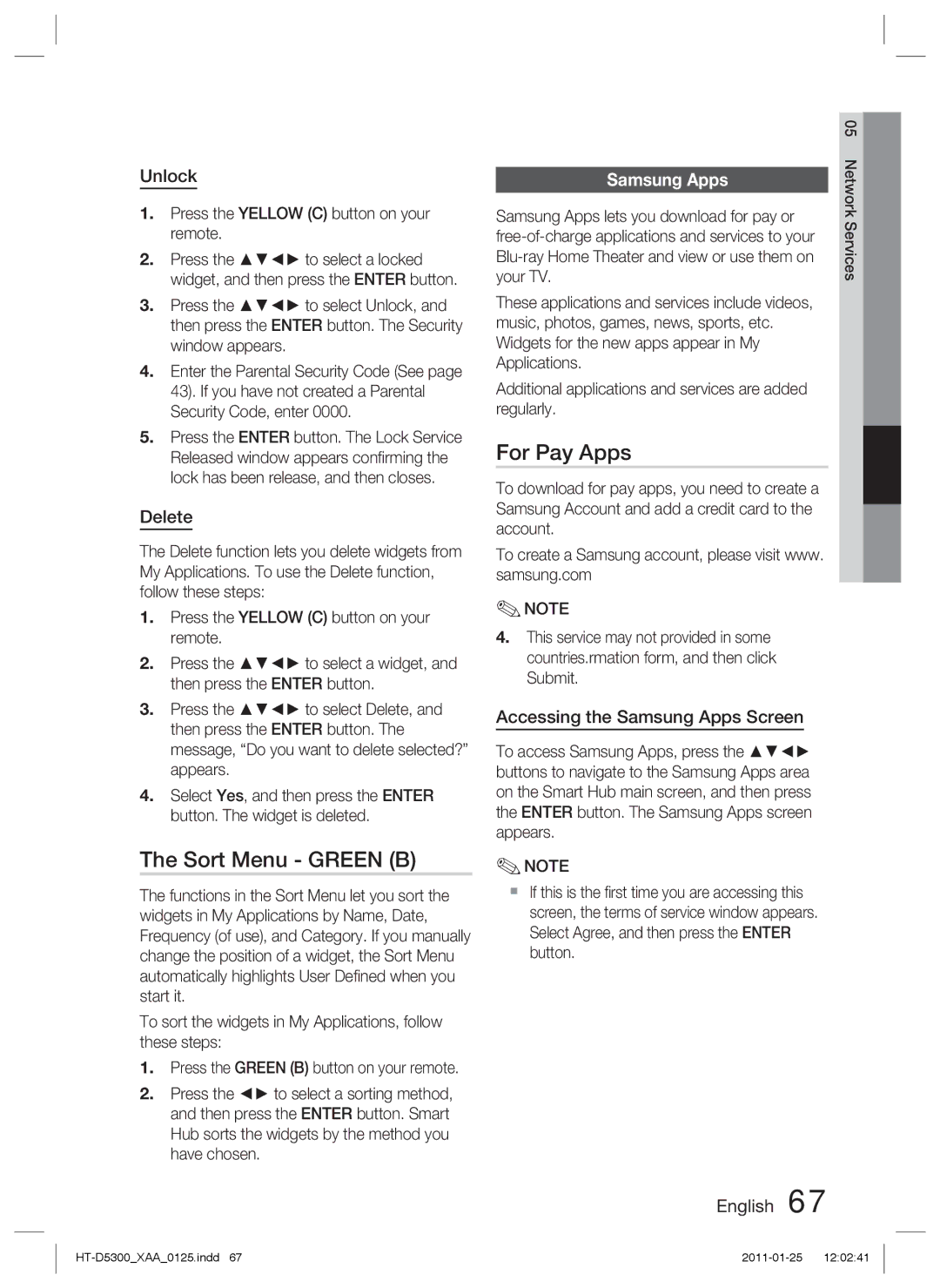 Samsung HT-D5300 user manual Sort Menu Green B, For Pay Apps, Samsung Apps 