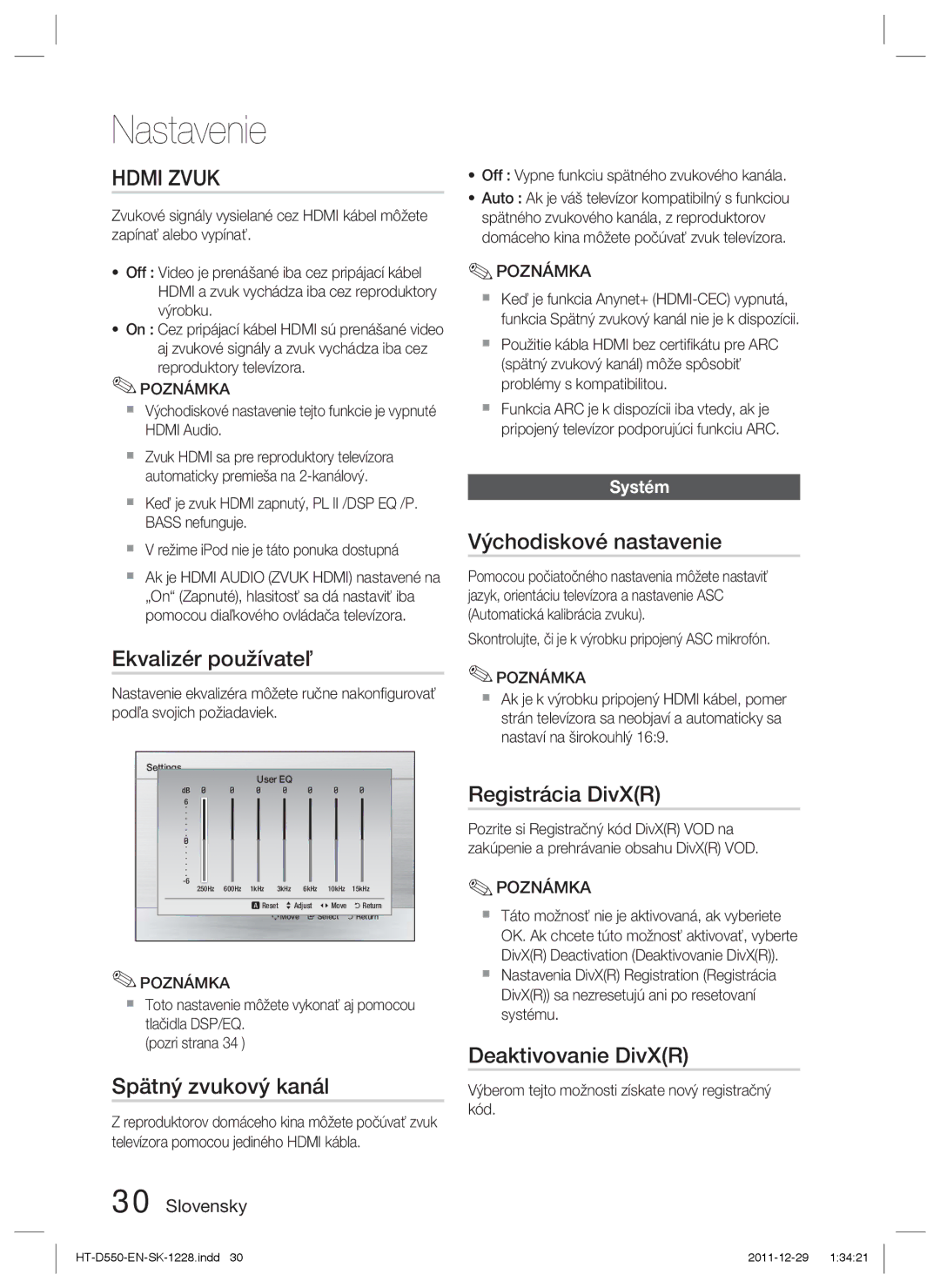 Samsung HT-D550/XE, HT-D550/EN, HT-D555/EN manual Hdmi Zvuk 