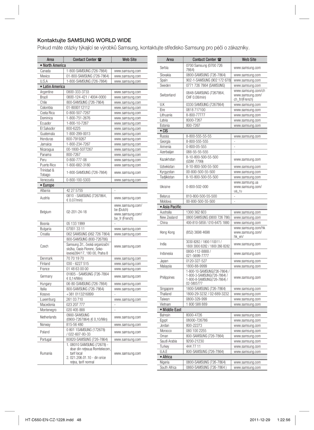 Samsung HT-D550/EN, HT-D555/EN, HT-D550/XE manual ` Cis 