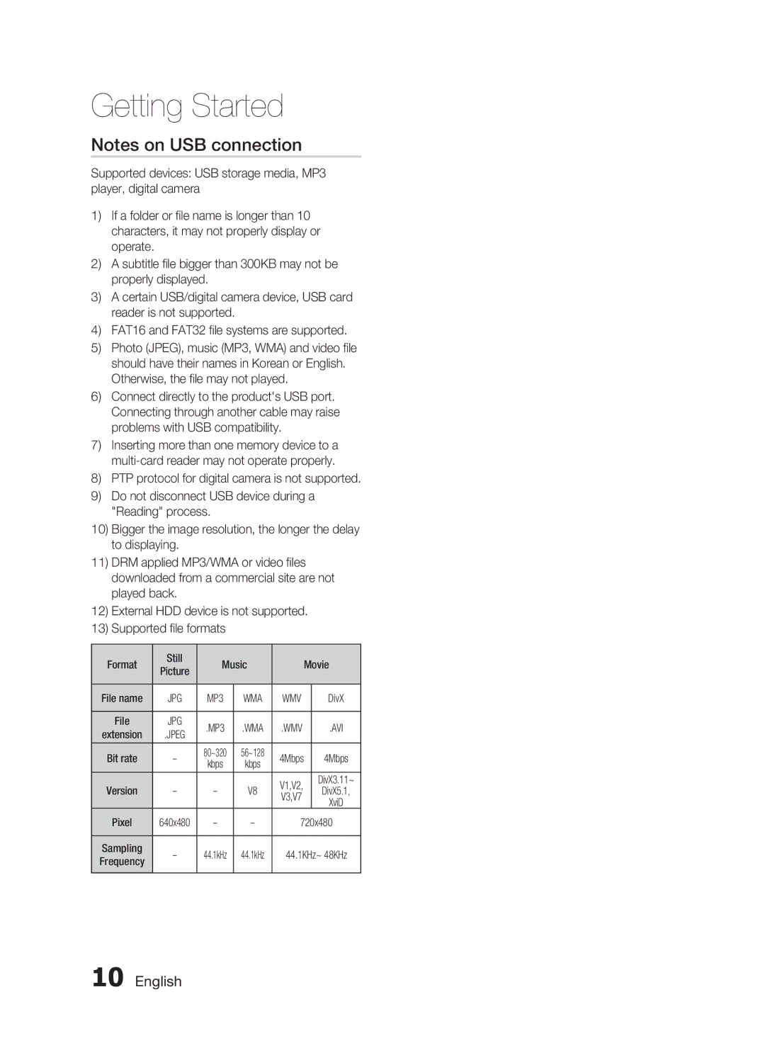 Samsung HT-D555, HT-D553, HT-D550 user manual English, Format Still Music Movie, DivX, Kbps, XviD 