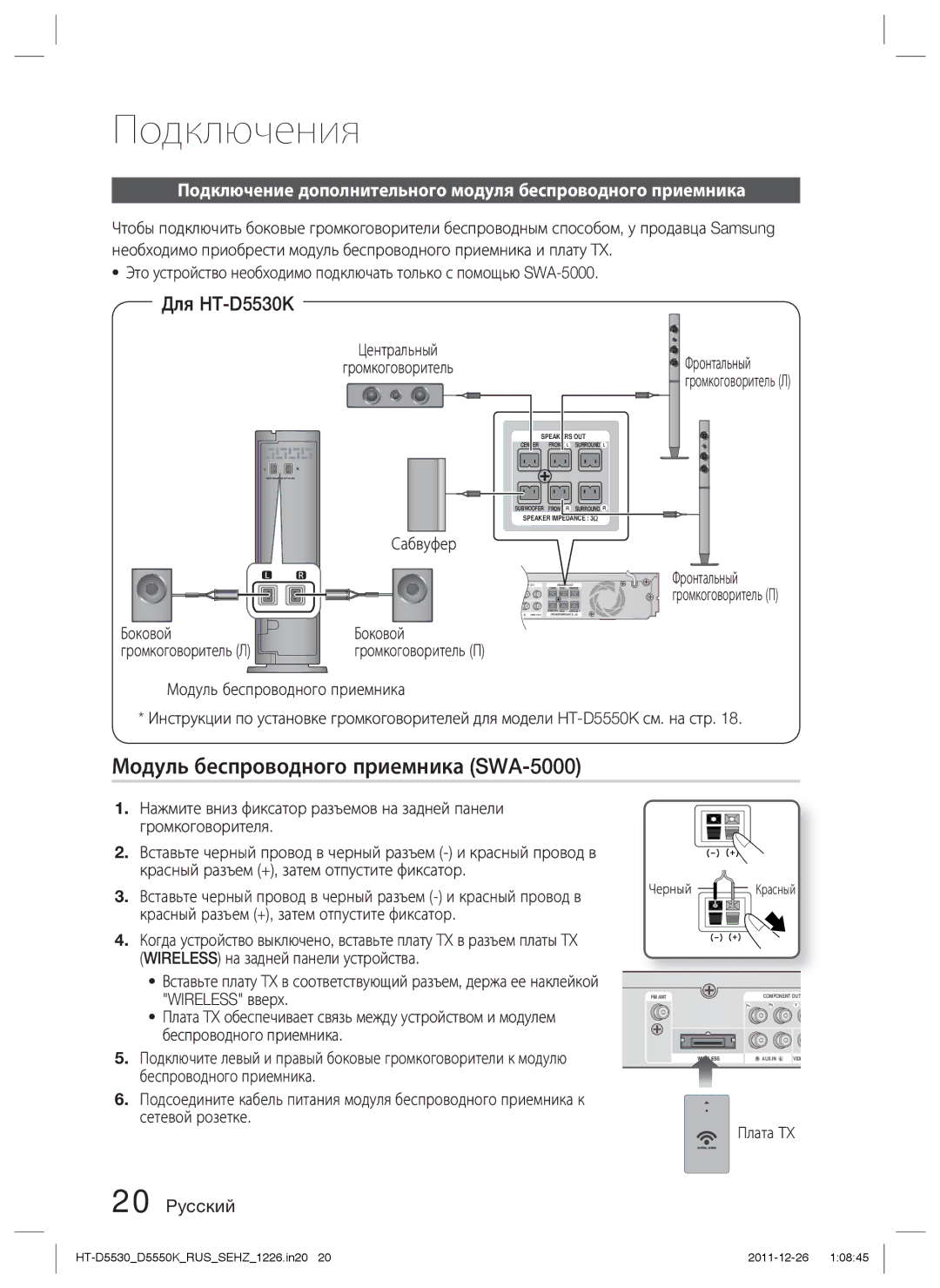 Samsung HT-D5530K/RU Модуль беспроводного приемника SWA-5000, Подключение дополнительного модуля беспроводного приемника 