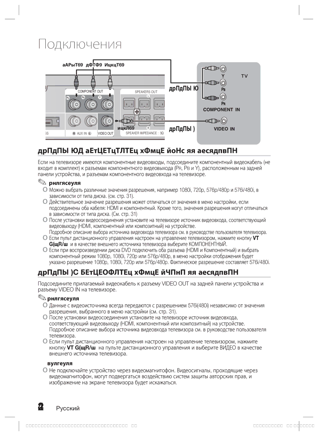 Samsung HT-D5530K/RU manual Способ 1. Компонентное видео Лучшее Качество, Способ 2 композитное видео Хорошее Качество 