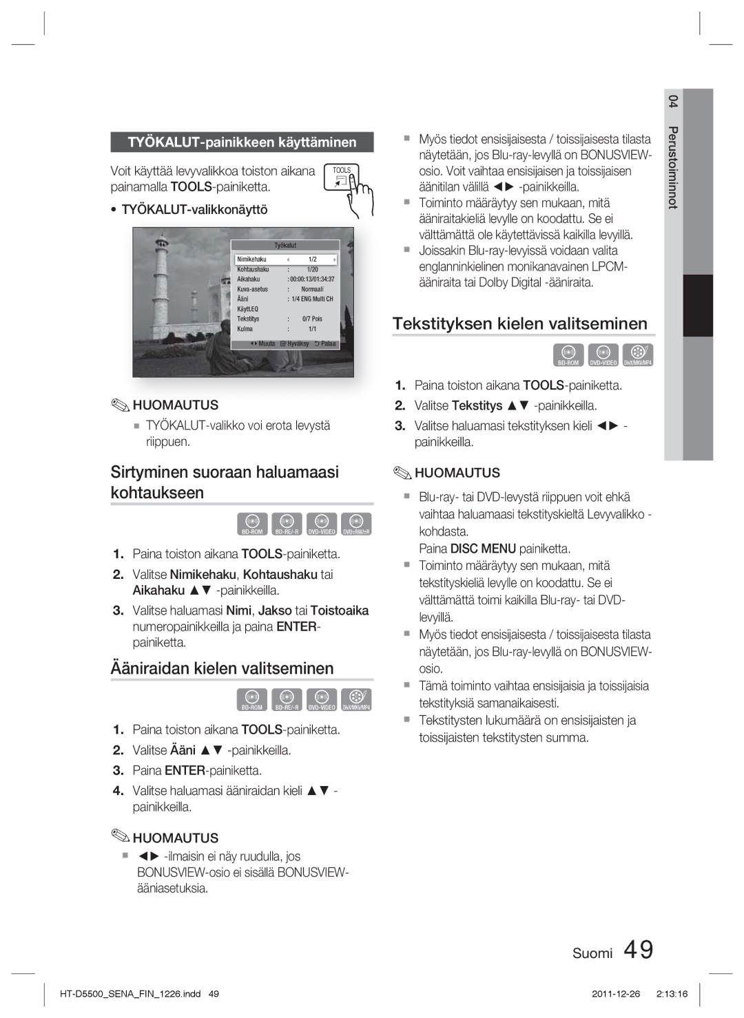 Samsung HT-D5500/XE, HT-D5530/XE, HT-D5550/XE Sirtyminen suoraan haluamaasi kohtaukseen, Ääniraidan kielen valitseminen 