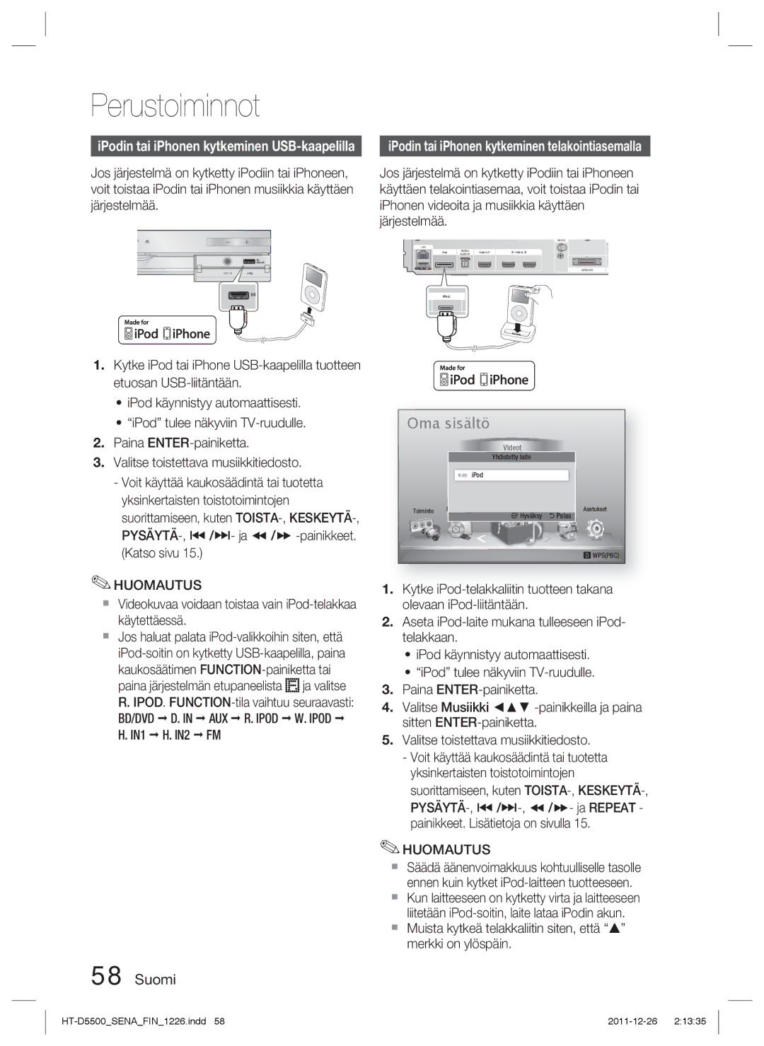 Samsung HT-D5500/XE, HT-D5530/XE, HT-D5550/XE manual BD/DVD D. in AUX R. Ipod W. Ipod, IN1 H. IN2 FM 