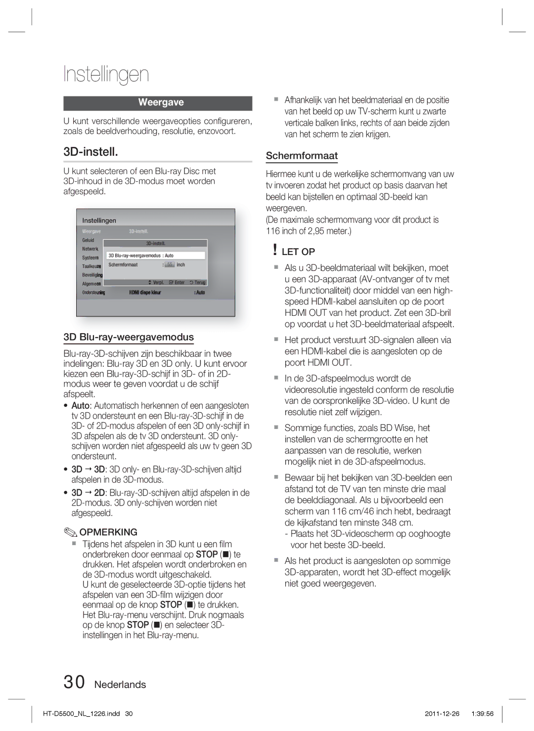 Samsung HT-D5500/EN, HT-D5530/XN, HT-D5500/XN, HT-D5550/EN 3D-instell, Weergave, 3D Blu-ray-weergavemodus, Schermformaat 