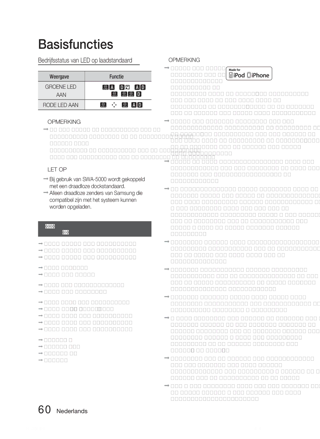 Samsung HT-D5550/EN Bedrijfsstatus van LED op laadstandaard, IPod-/iPhone-modellen die u met dit Product kunt gebruiken 