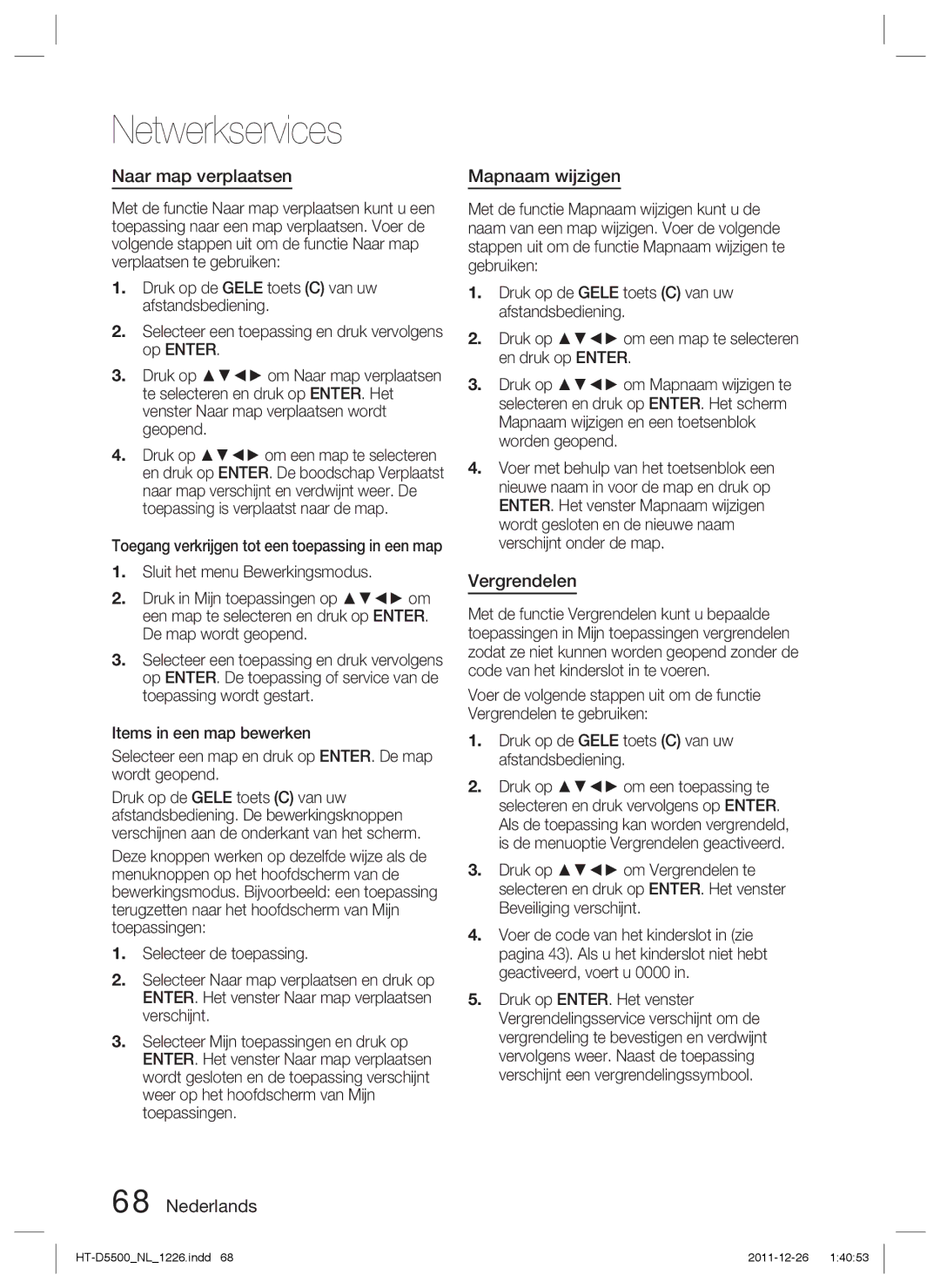 Samsung HT-D5550/EN, HT-D5530/XN, HT-D5500/XN, HT-D5500/ZA, HT-D5500/EN Naar map verplaatsen, Mapnaam wijzigen, Vergrendelen 