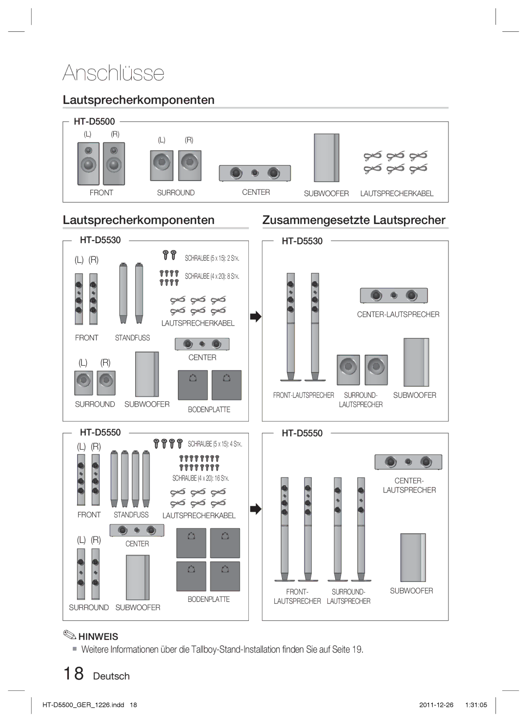 Samsung HT-D5550/ZF Lautsprecherkomponenten Zusammengesetzte Lautsprecher, Schraube 5 X 15 2 STK Schraube 4 X 20 8 STK 