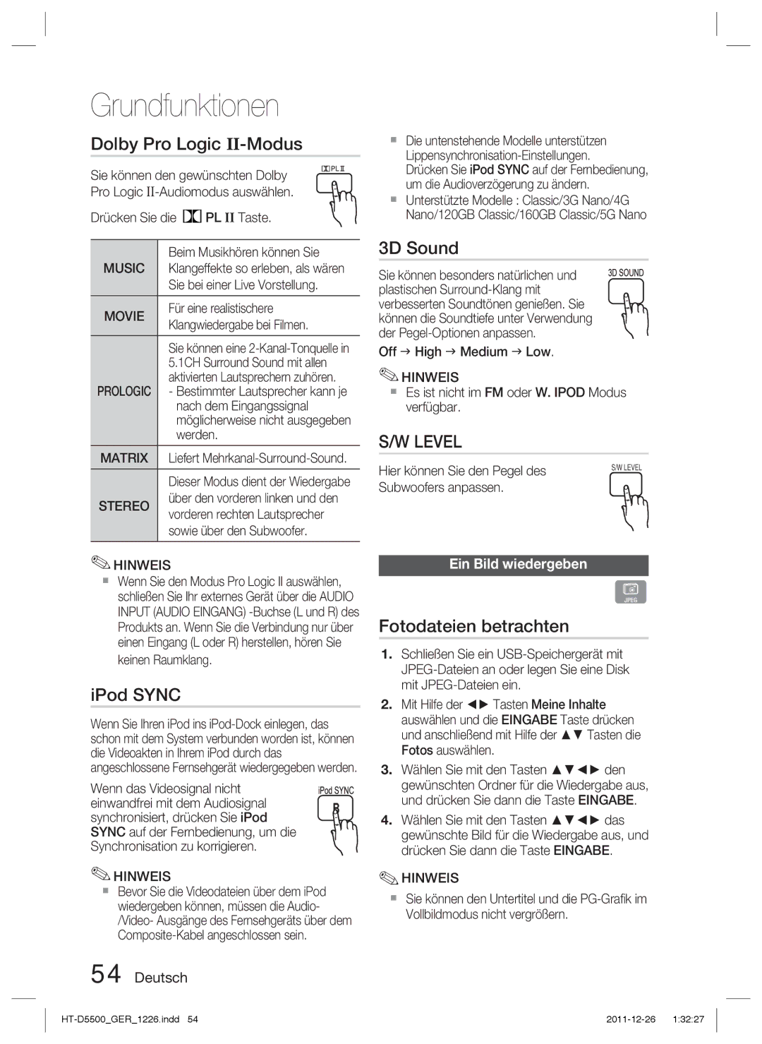 Samsung HT-D5550/EN, HT-D5530/XN, HT-D5500/XN manual Dolby Pro Logic II-Modus, Fotodateien betrachten, Ein Bild wiedergeben 