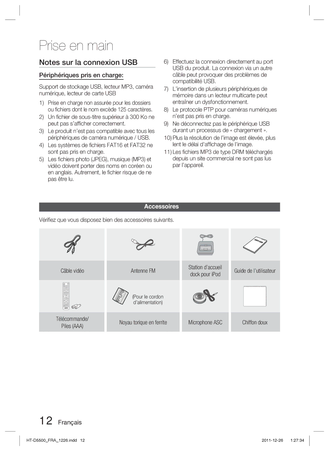 Samsung HT-D5530/ZF Périphériques pris en charge, Accessoires, Noyau torique en ferrite, Pour le cordon d’alimentation 