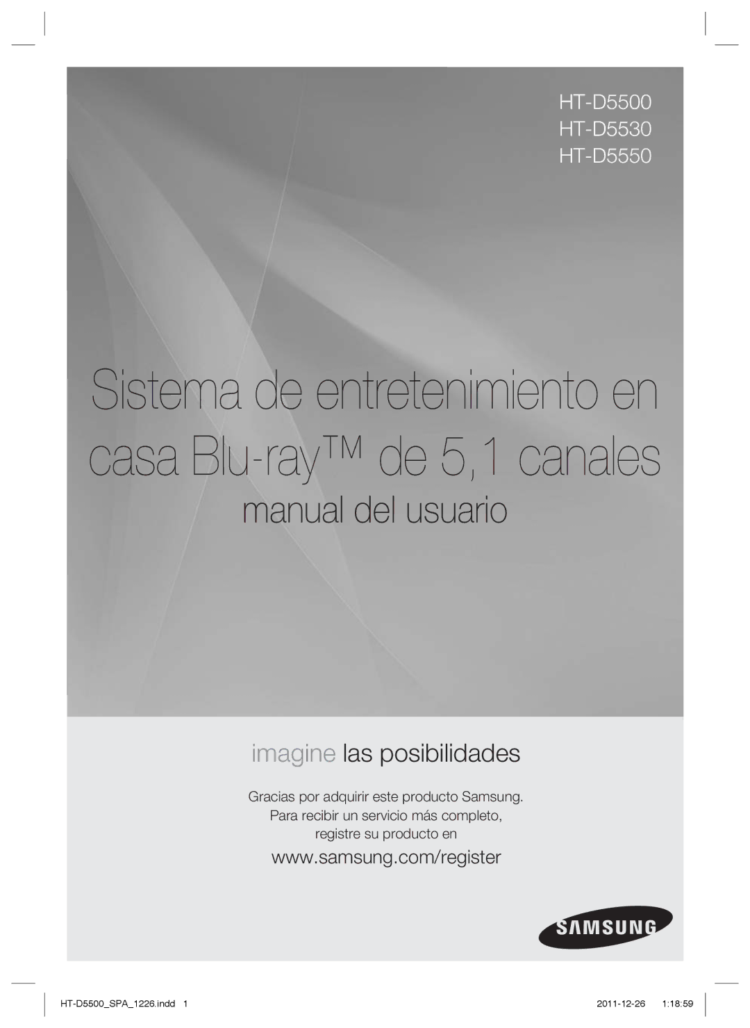 Samsung HT-D5550/ZF, HT-D5530/ZF, HT-D5500/ZF manual Sistema de entretenimiento en casa Blu-ray de 5,1 canales 