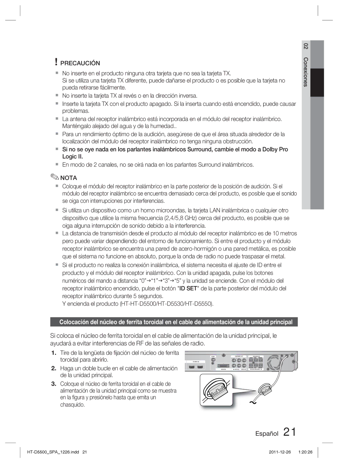 Samsung HT-D5530/ZF, HT-D5550/ZF, HT-D5500/ZF manual Nota 