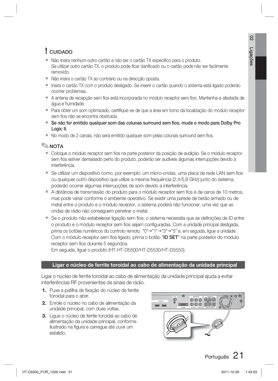 Samsung HT-D5530/ZF, HT-D5550/ZF, HT-D5500/ZF manual Nota 