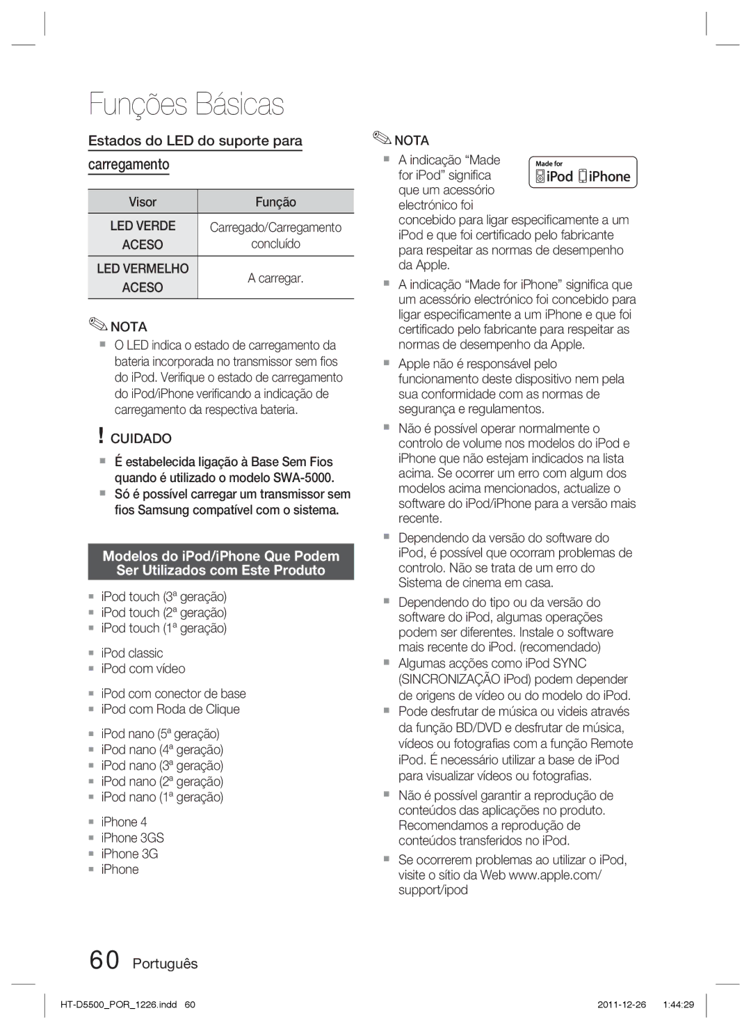 Samsung HT-D5530/ZF, HT-D5550/ZF, HT-D5500/ZF manual Carregamento, Estados do LED do suporte para, Visor Função, LED Vermelho 