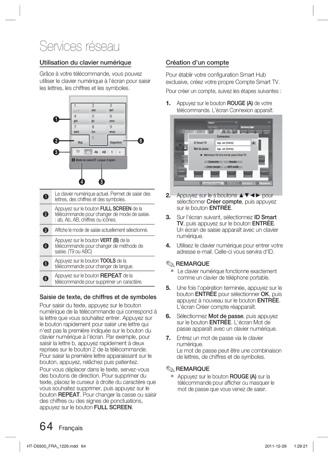 Samsung HT-D5550/ZF, HT-D5530/ZF, HT-D5500/ZF Utilisation du clavier numérique, Saisie de texte, de chiffres et de symboles 