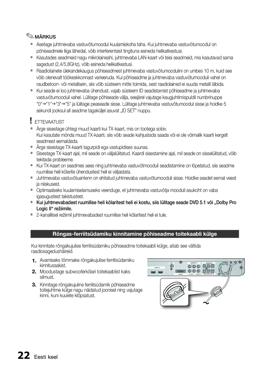 Samsung HT-D5550/EN manual Märkus 