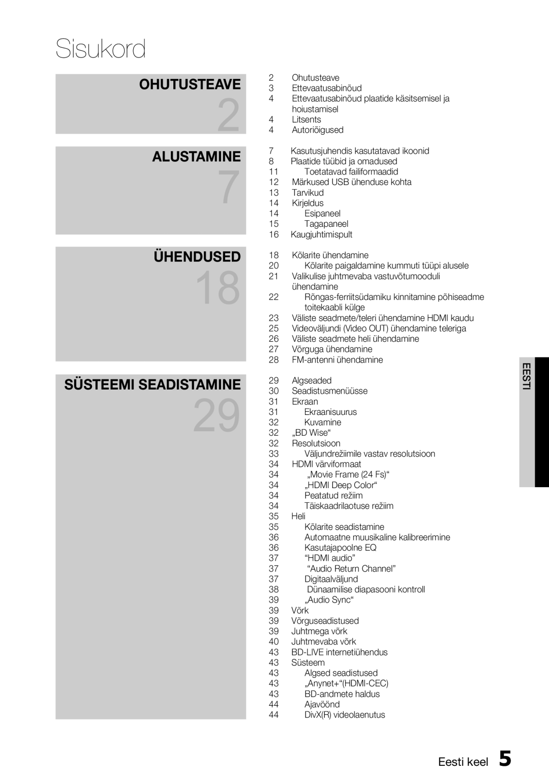 Samsung HT-D5550/EN manual Sisukord 