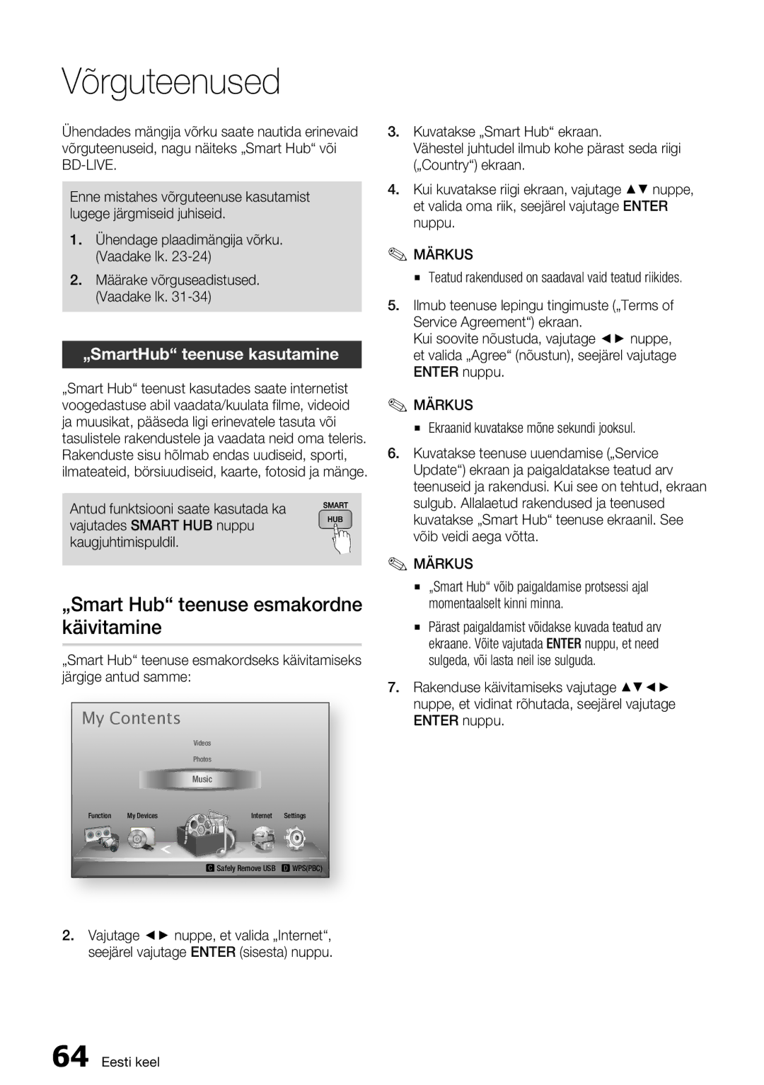 Samsung HT-D5550/EN manual „Smart Hub teenuse esmakordne käivitamine, „SmartHub teenuse kasutamine 