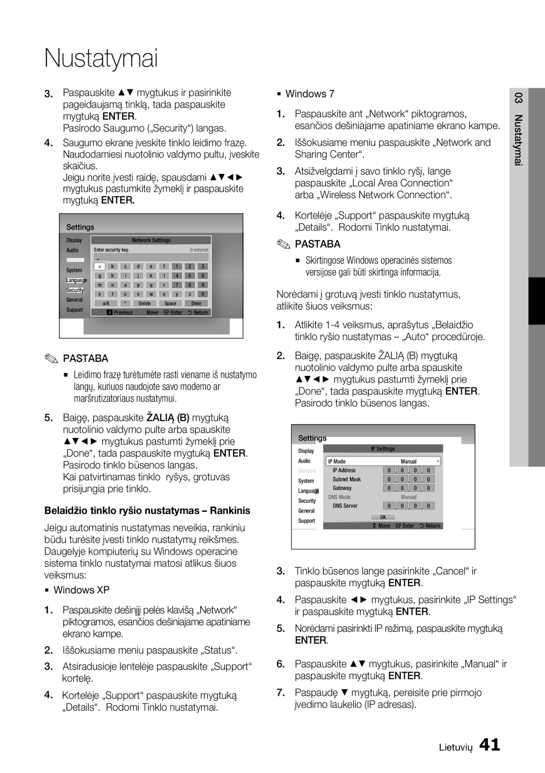 Samsung HT-D5550/EN manual ƒ Windows Paspauskite ant „Network piktogramos 