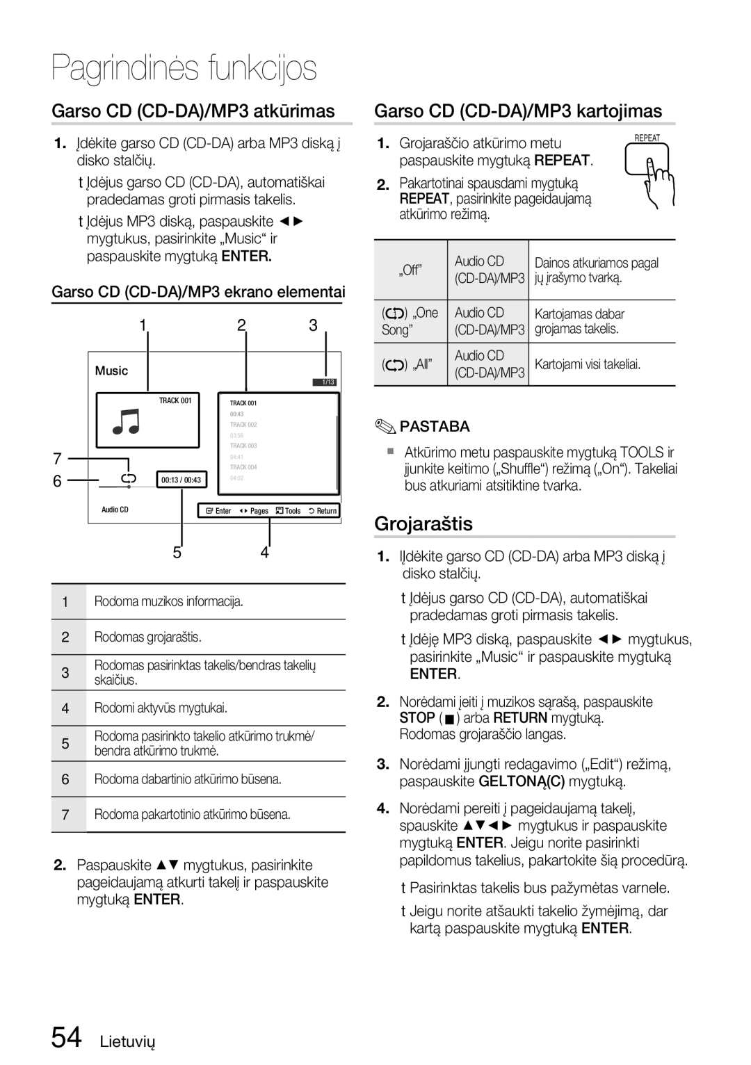 Samsung HT-D5550/EN manual Grojaraštis, Garso CD CD-DA/MP3 ekrano elementai 