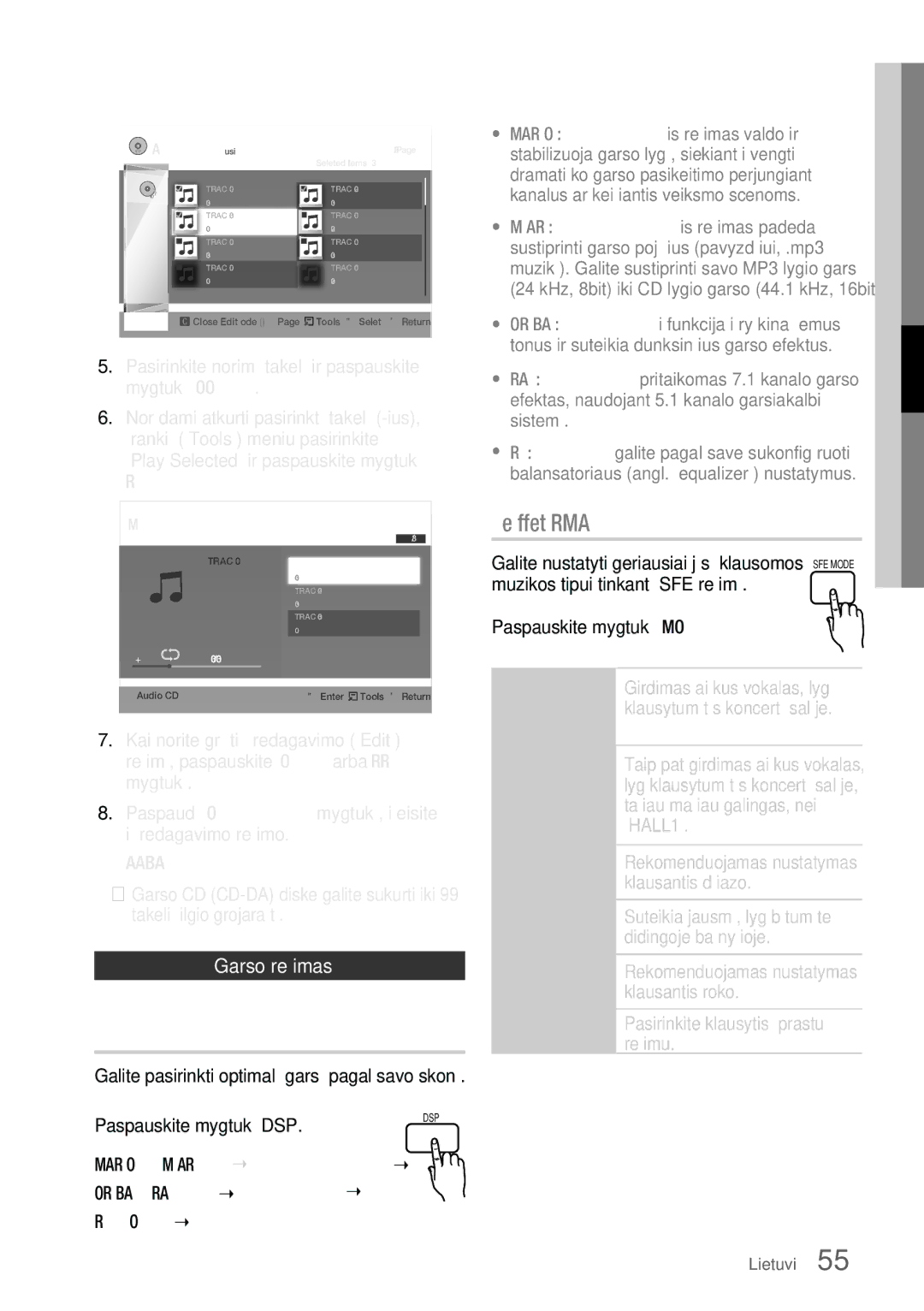 Samsung HT-D5550/EN manual SFE „Sound Field Effect Režimas, Garso režimas 