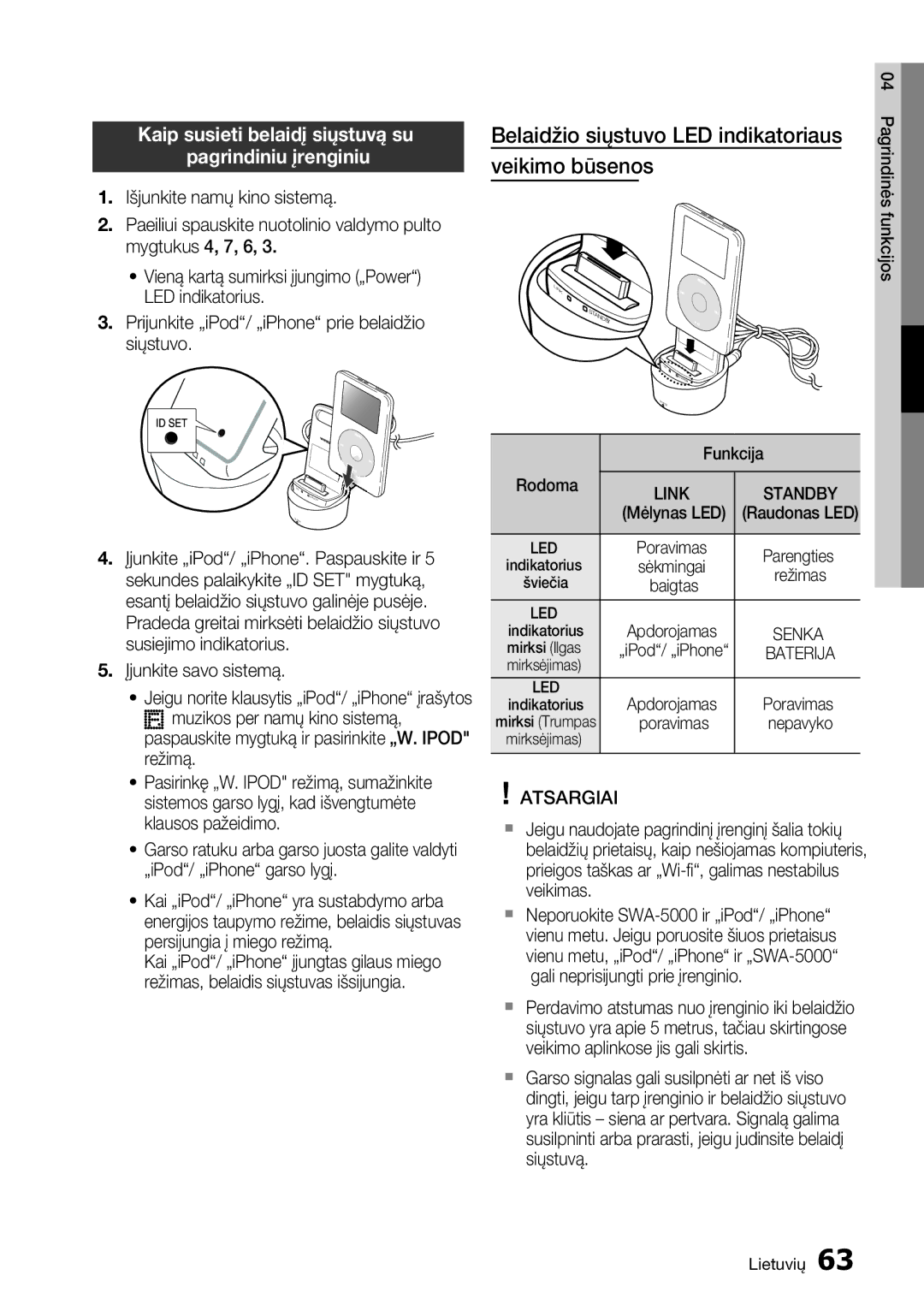 Samsung HT-D5550/EN manual Kaip susieti belaidį siųstuvą su Pagrindiniu įrenginiu, Siųstuvą 