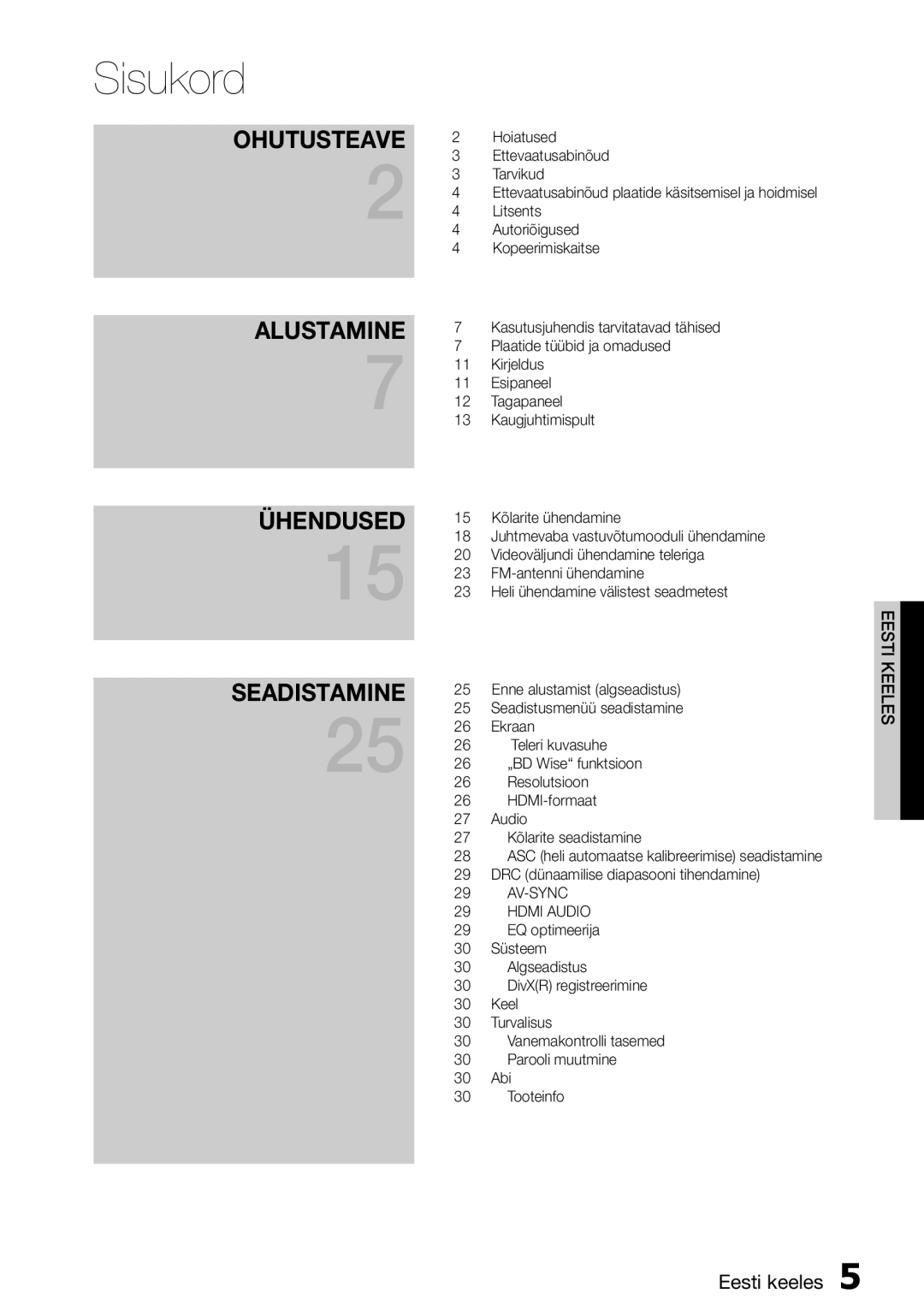 Samsung HT-D555/EN manual Sisukord 