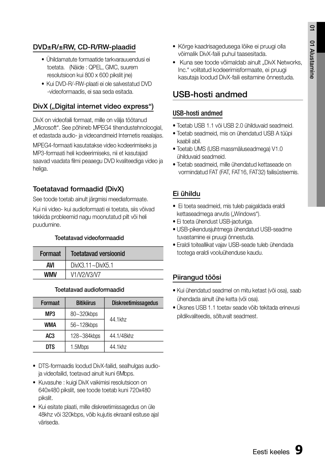 Samsung HT-D555/EN manual USB-hosti andmed 