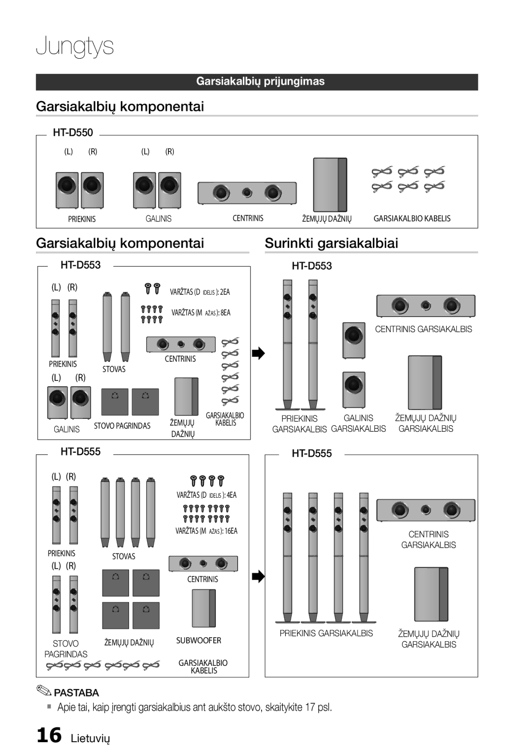 Samsung HT-D555/EN manual Garsiakalbių komponentai Surinkti garsiakalbiai, HT-D550, HT-D553 