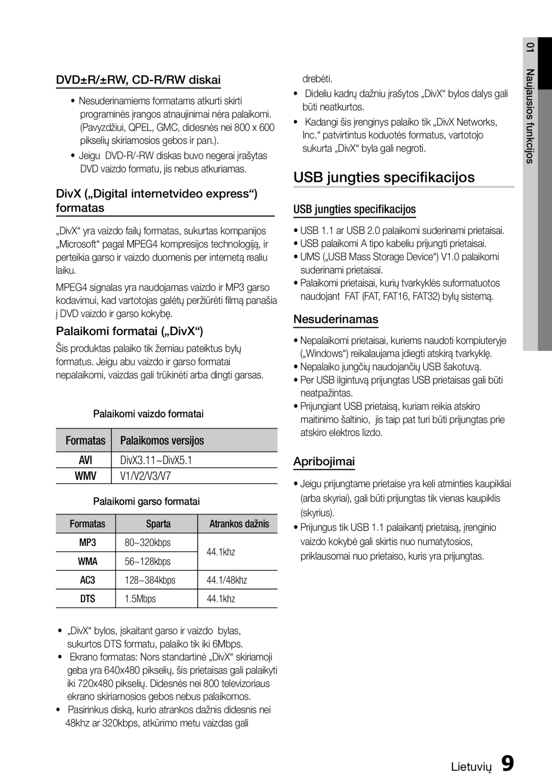 Samsung HT-D555/EN manual USB jungties speciﬁkacijos 