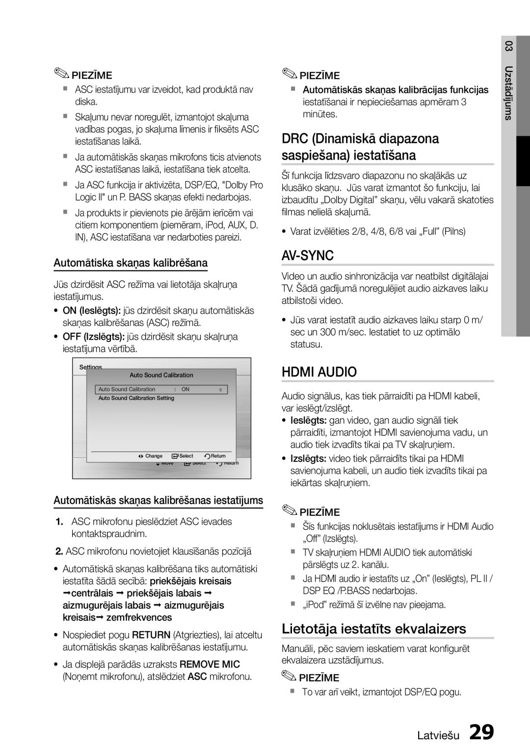 Samsung HT-D555/EN manual Lietotāja iestatīts ekvalaizers, DRC Dinamiskā diapazona saspiešana iestatīšana 