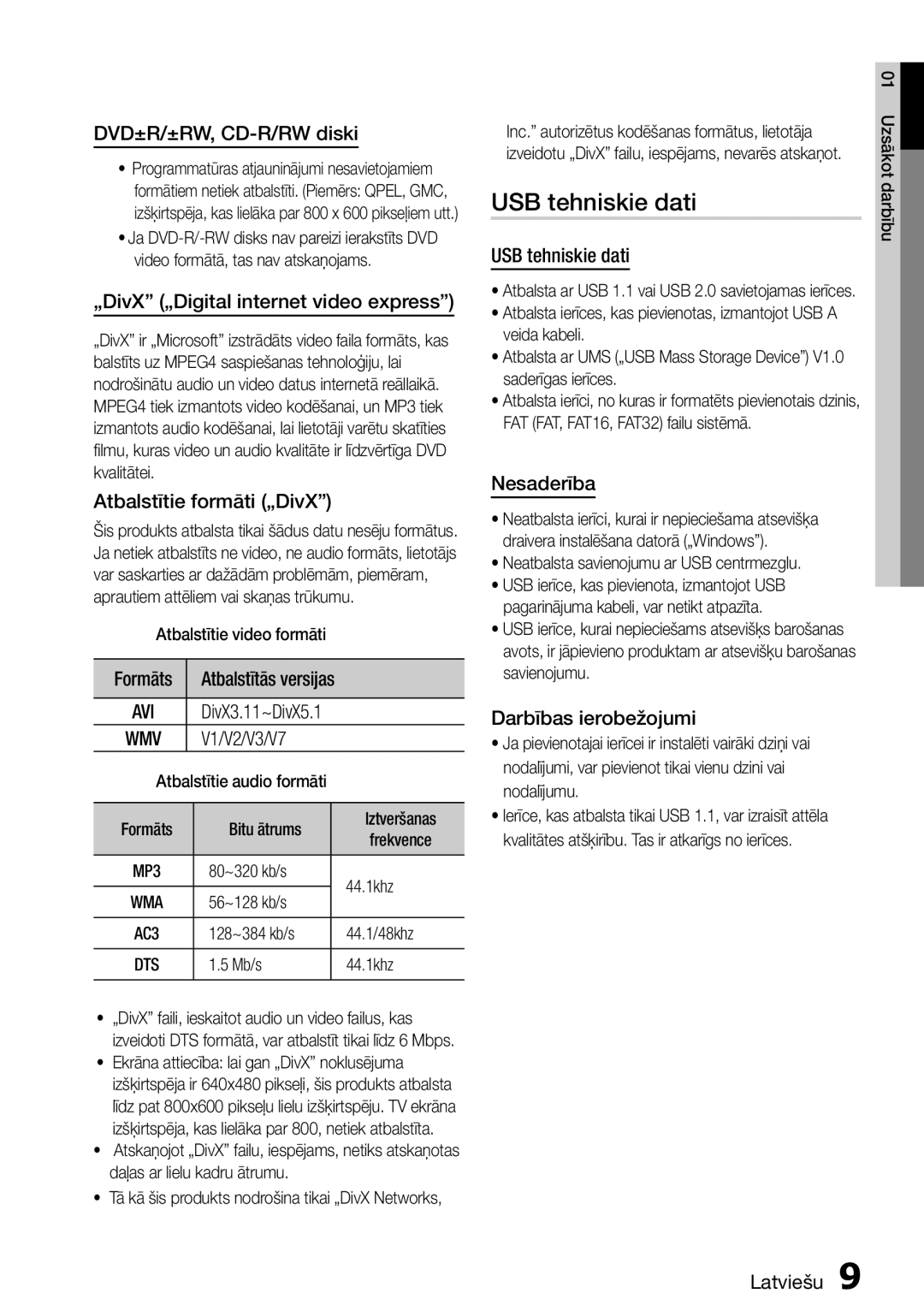 Samsung HT-D555/EN manual USB tehniskie dati 