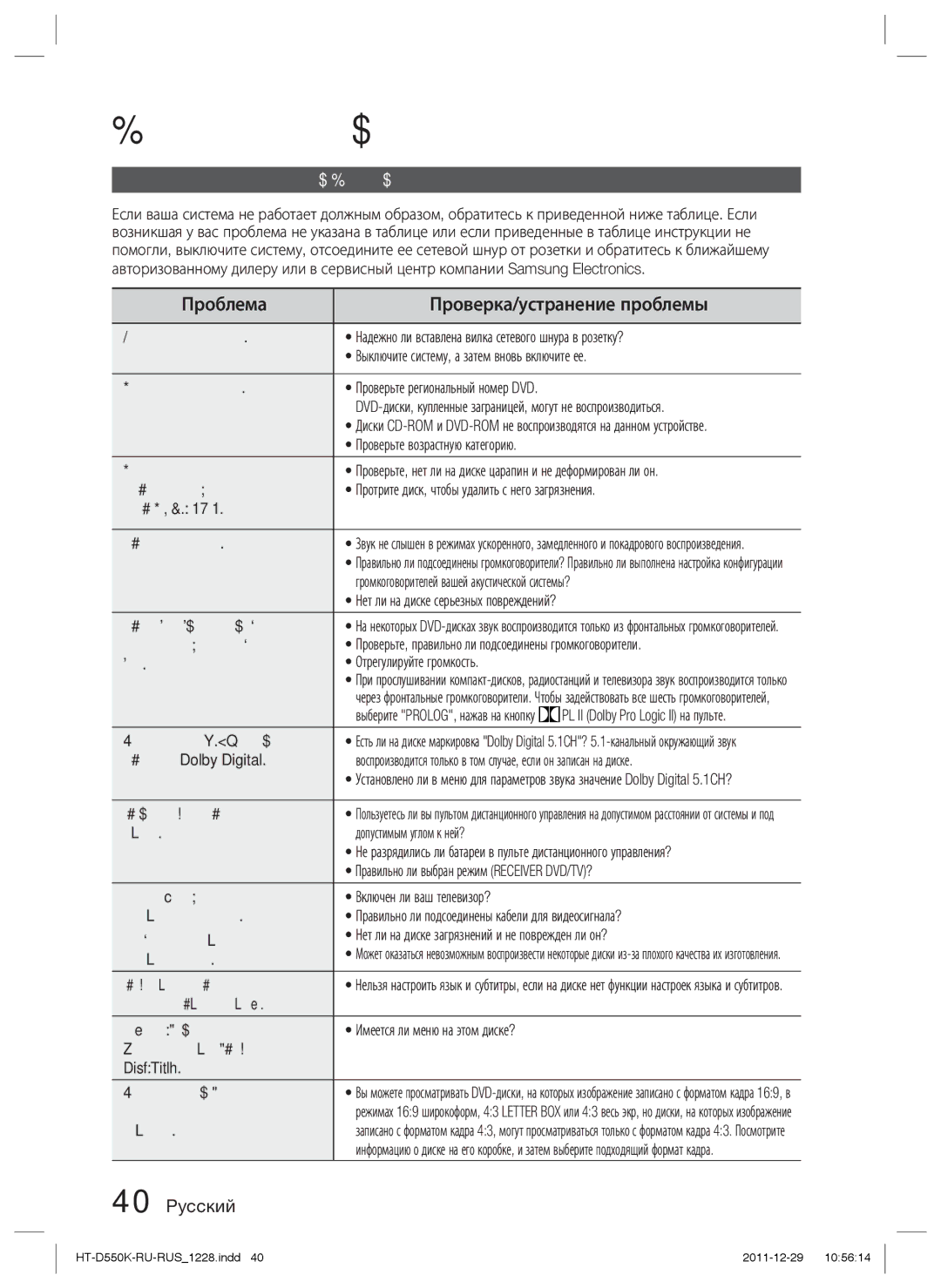 Samsung HT-D555K/RU manual Дополнительная информация, Проблема Проверка/устранение проблемы 