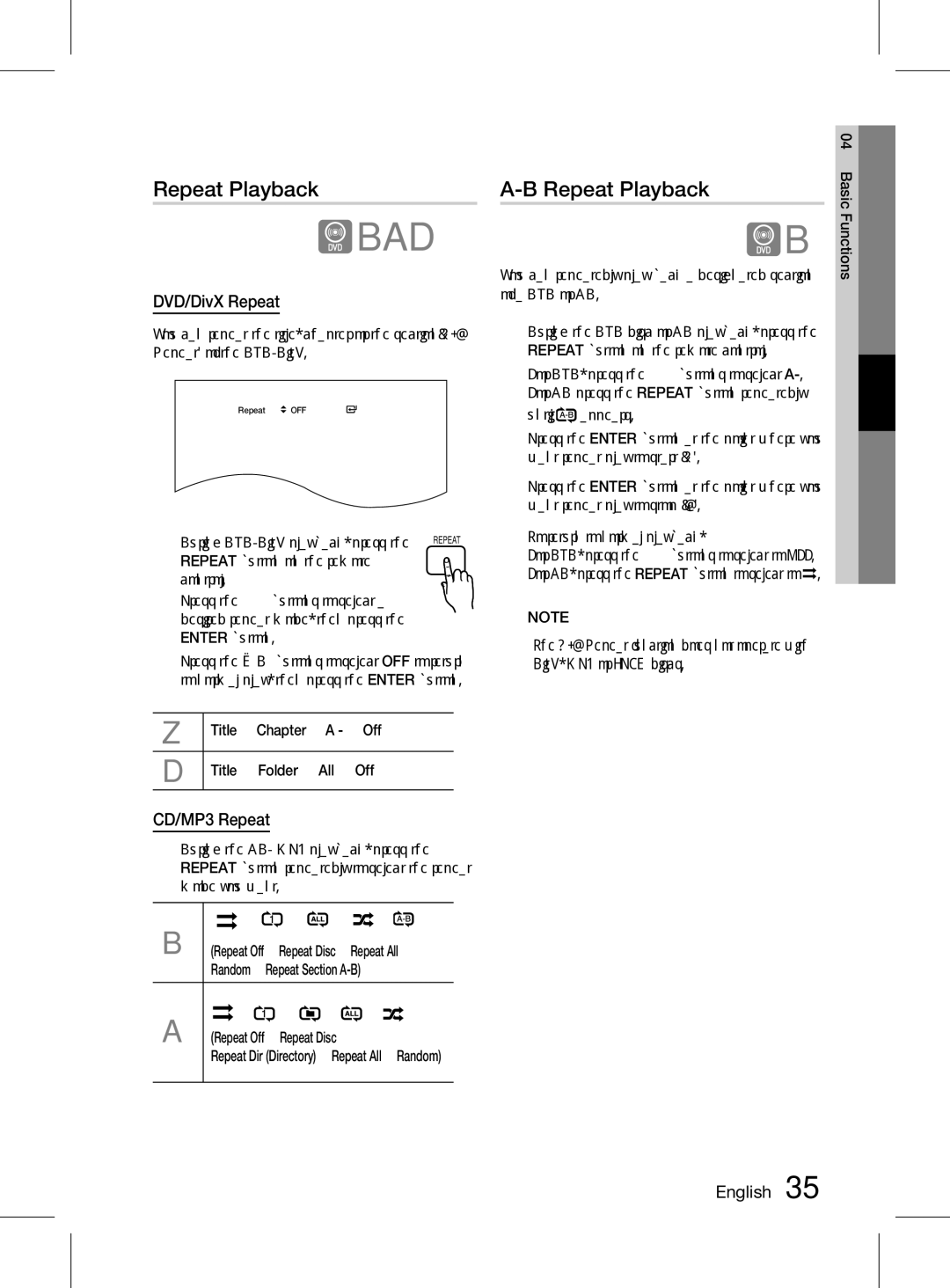 Samsung HT-D555K/XV manual Repeat Playback, DVD/DivX Repeat, CD/MP3 Repeat 