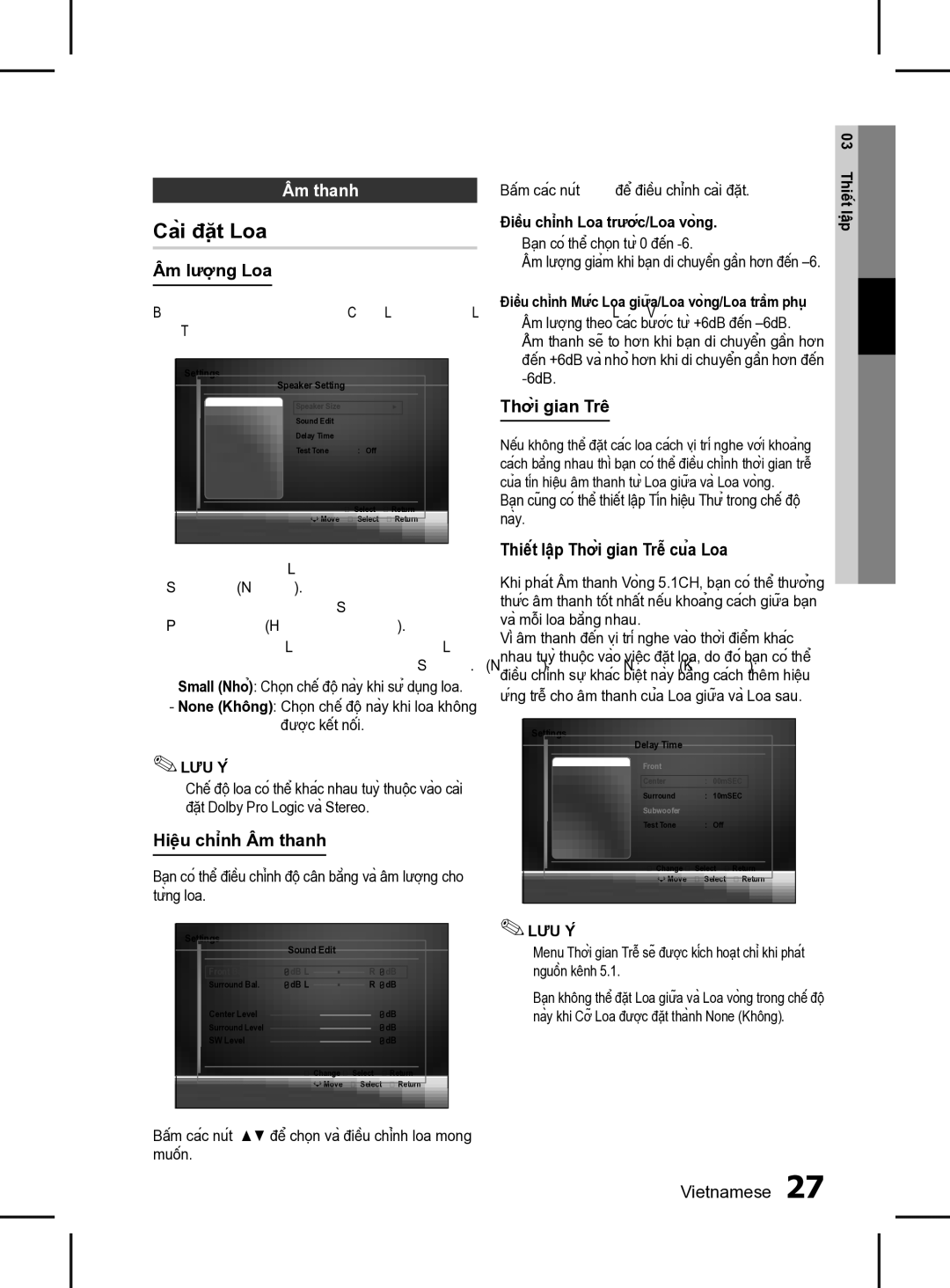 Samsung HT-D555K/XV manual Cài đặt Loa, Âm thanh 