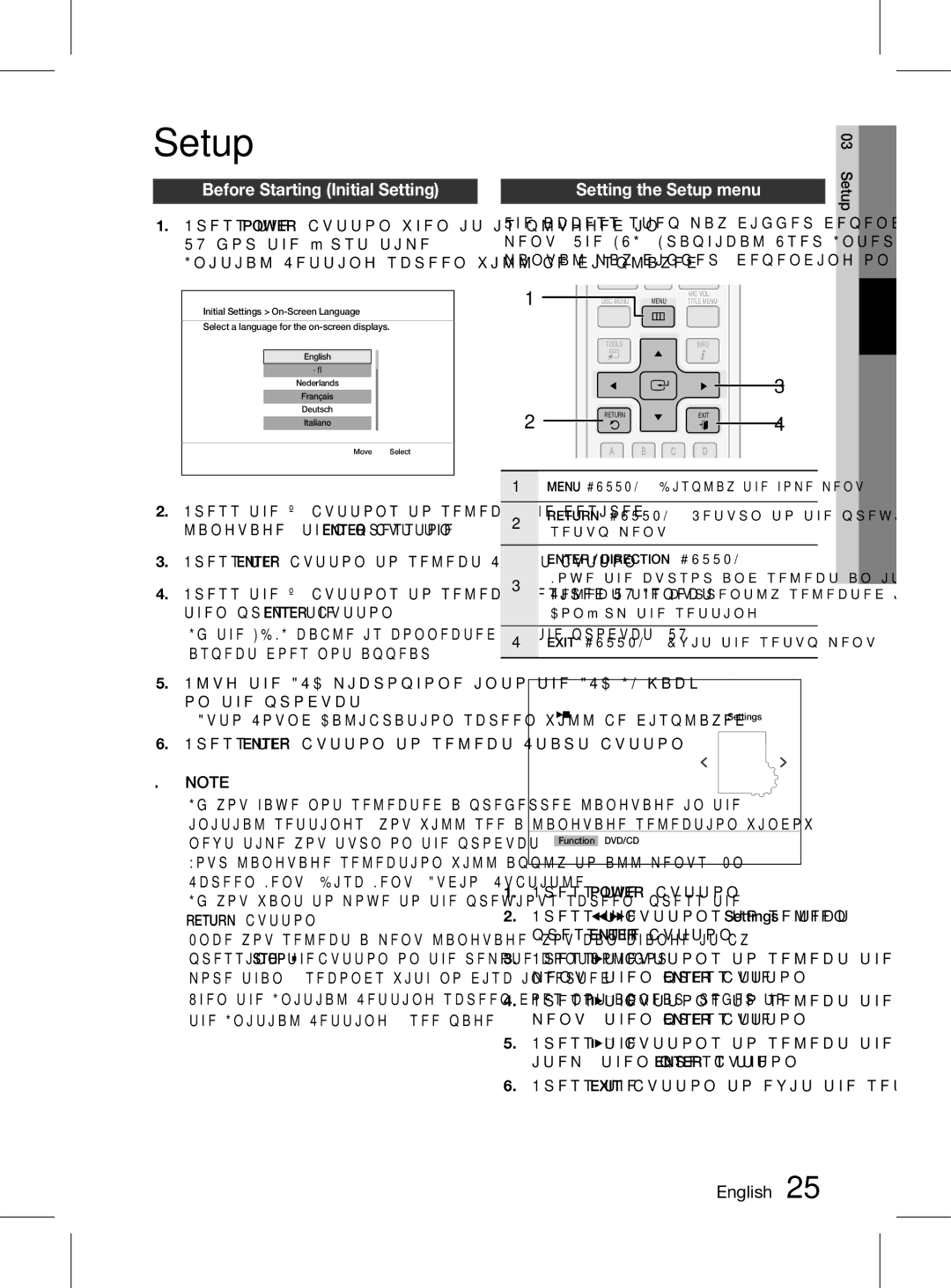 Samsung HT-D550WK/UM, HT-D555WK/ZN, HT-D555K/HC, HT-D555WK/UM Before Starting Initial Setting, Setting the Setup menu 