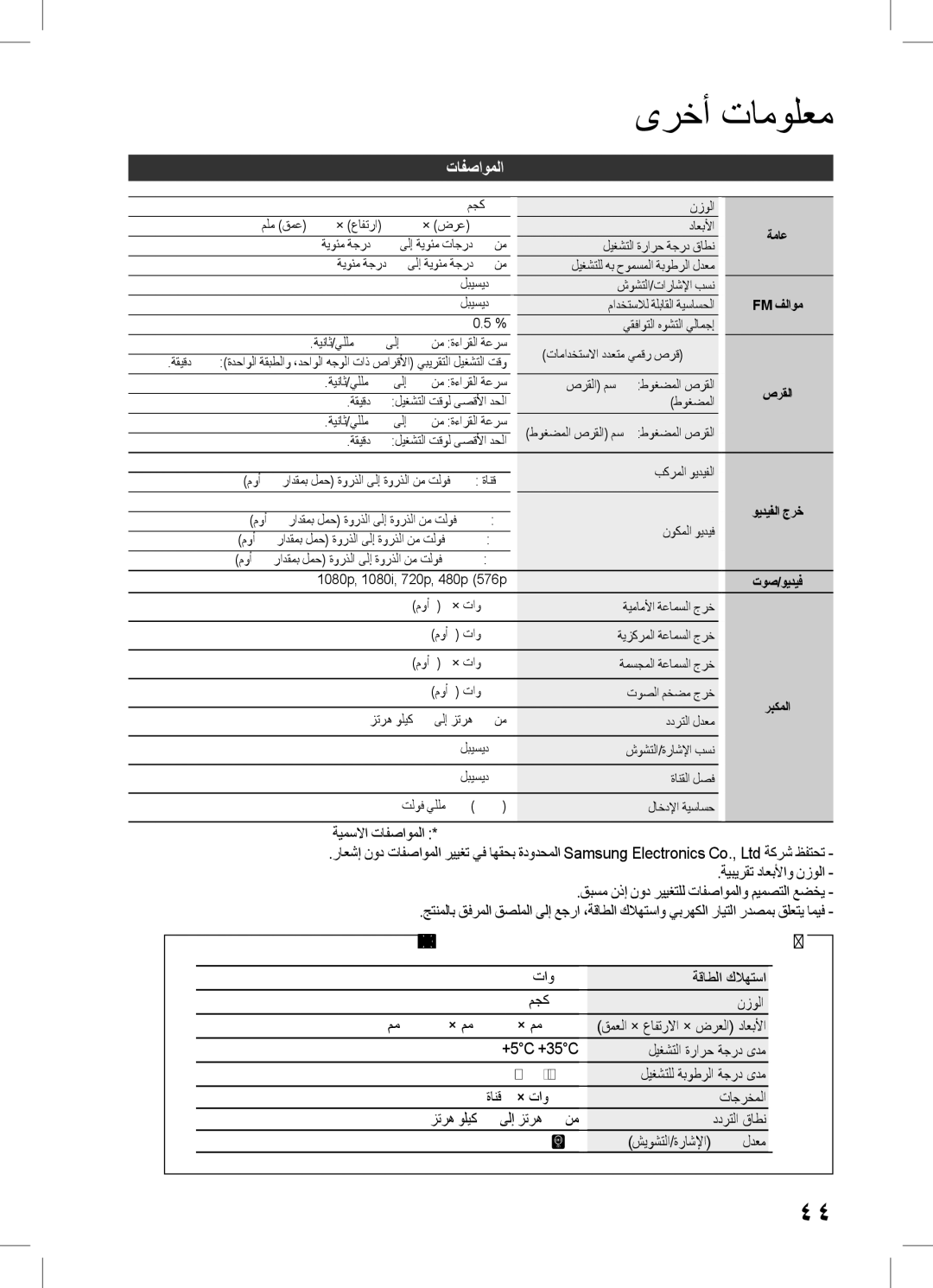 Samsung HT-D555WK/ZN, HT-D555K/HC, HT-D555WK/UM, HT-D555WK/HC, HT-D550WK/UM, HT-D553WK/UM, HT-D550WK/ZN manual تافصاوملا 