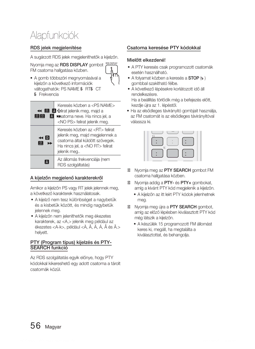 Samsung HT-D6500/EN manual RDS jelek megjelenítése, Kijelzőn megjelenő karakterekről 