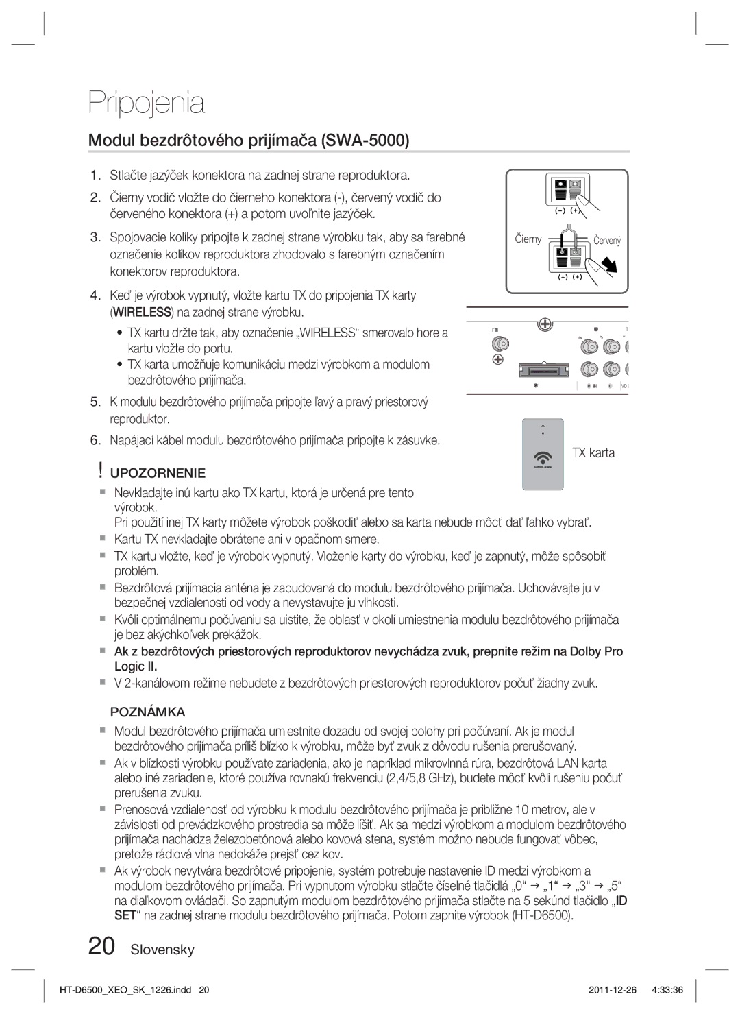 Samsung HT-D6500/EN manual Modul bezdrôtového prijímača SWA-5000, Čierny 