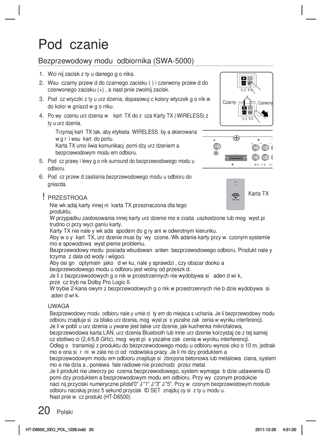 Samsung HT-D6500/EN manual Bezprzewodowy moduł odbiornika SWA-5000, Karta TX, Następnie włącz produkt HT-D6500, Czarny 