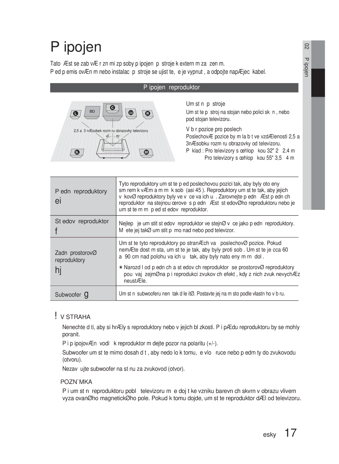 Samsung HT-D6500/EN manual Připojení reproduktorů 