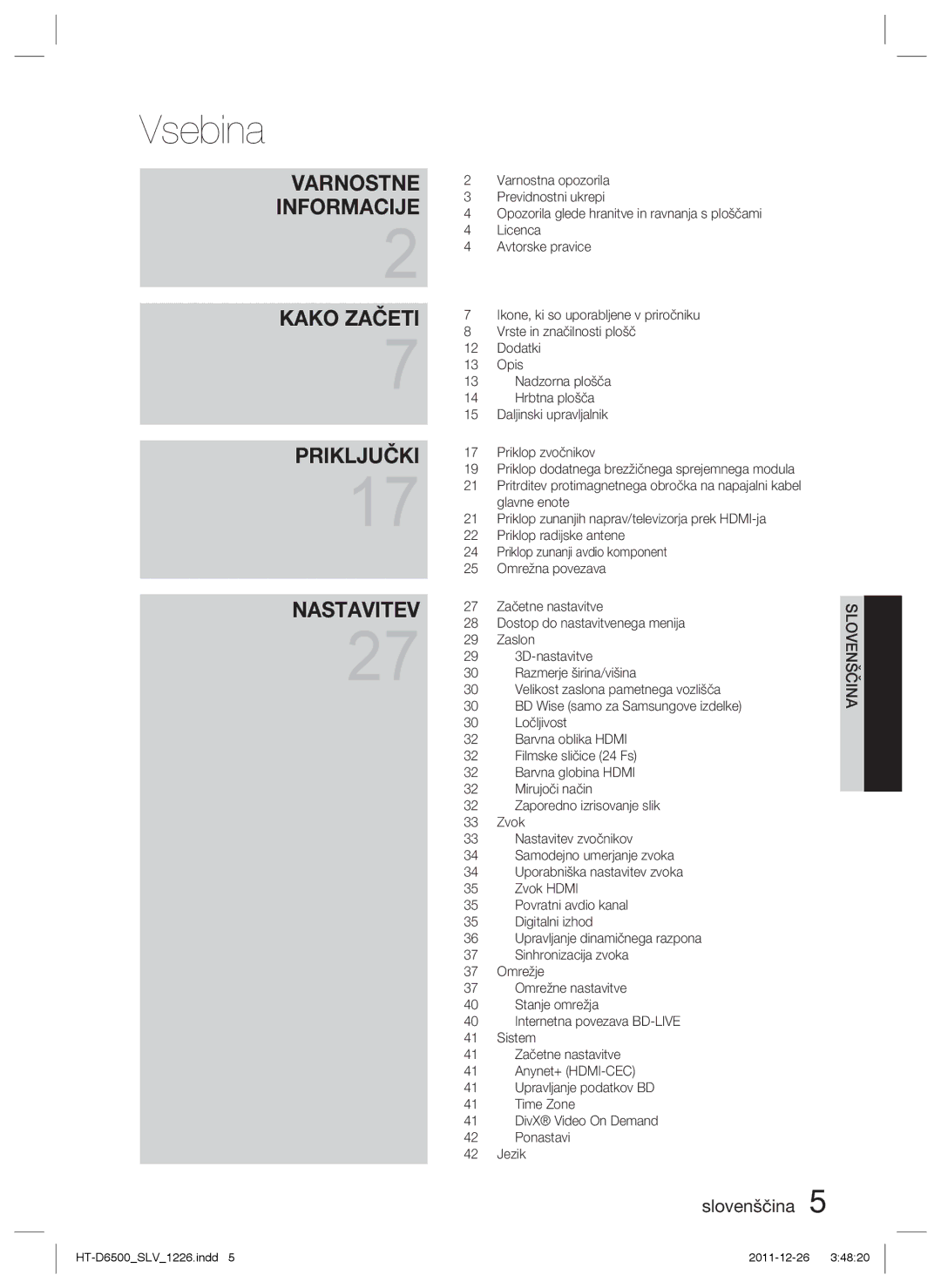 Samsung HT-D6500/EN manual Vsebina 