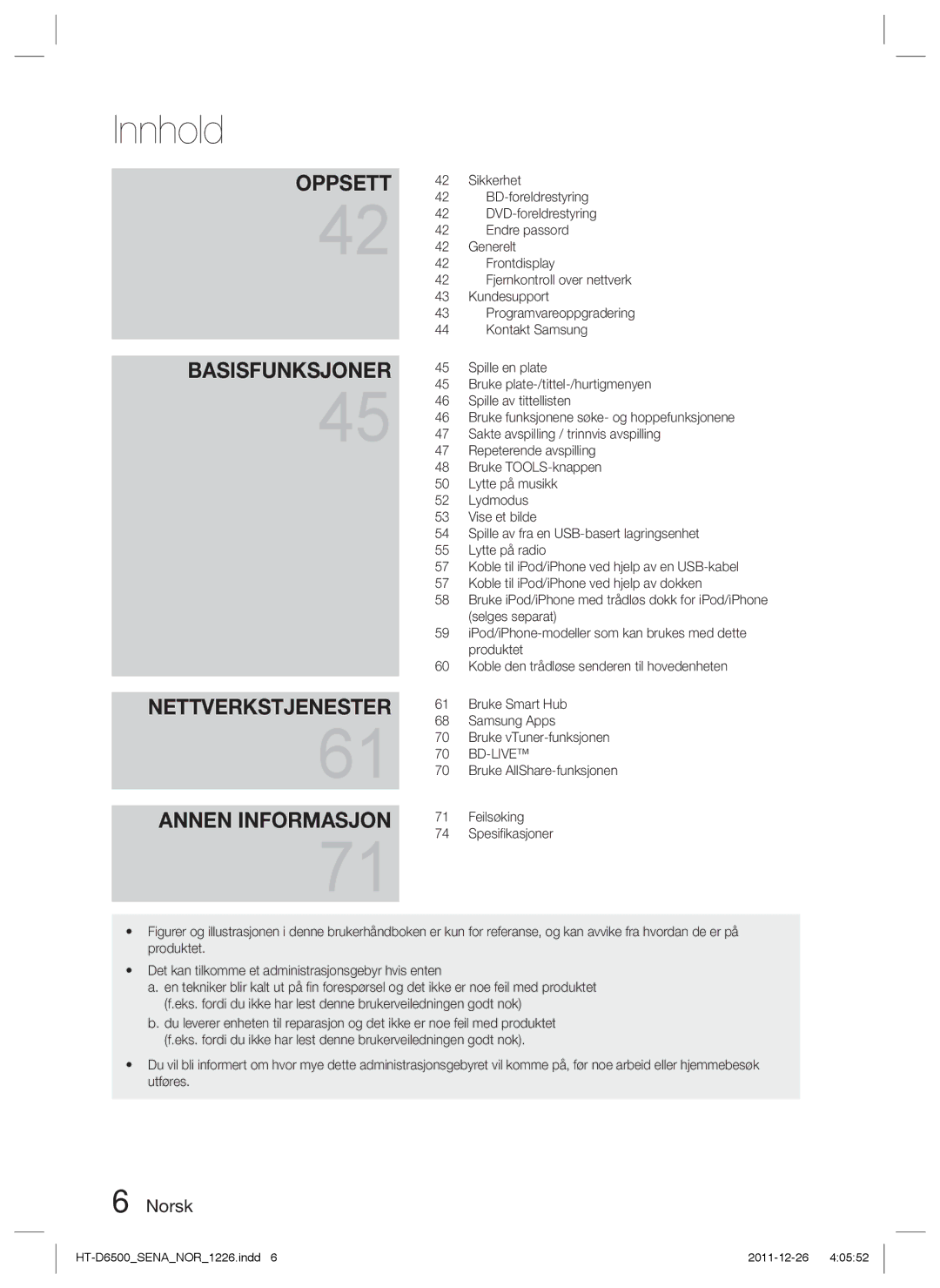 Samsung HT-D6500/XE manual Sikkerhet, BD-foreldrestyring, DVD-foreldrestyring, Endre passord, Frontdisplay, Kundesupport 