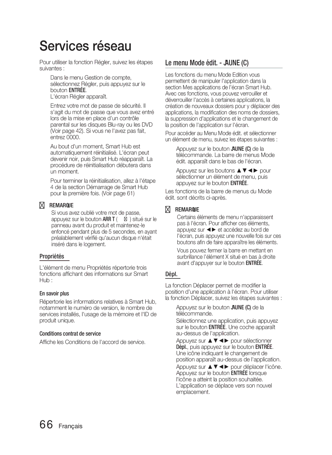 Samsung HT-D6500/XE, HT-D6500/XN Le menu Mode édit. Jaune C, Propriétés, Dépl,  Si vous avez oublié votre mot de passe 