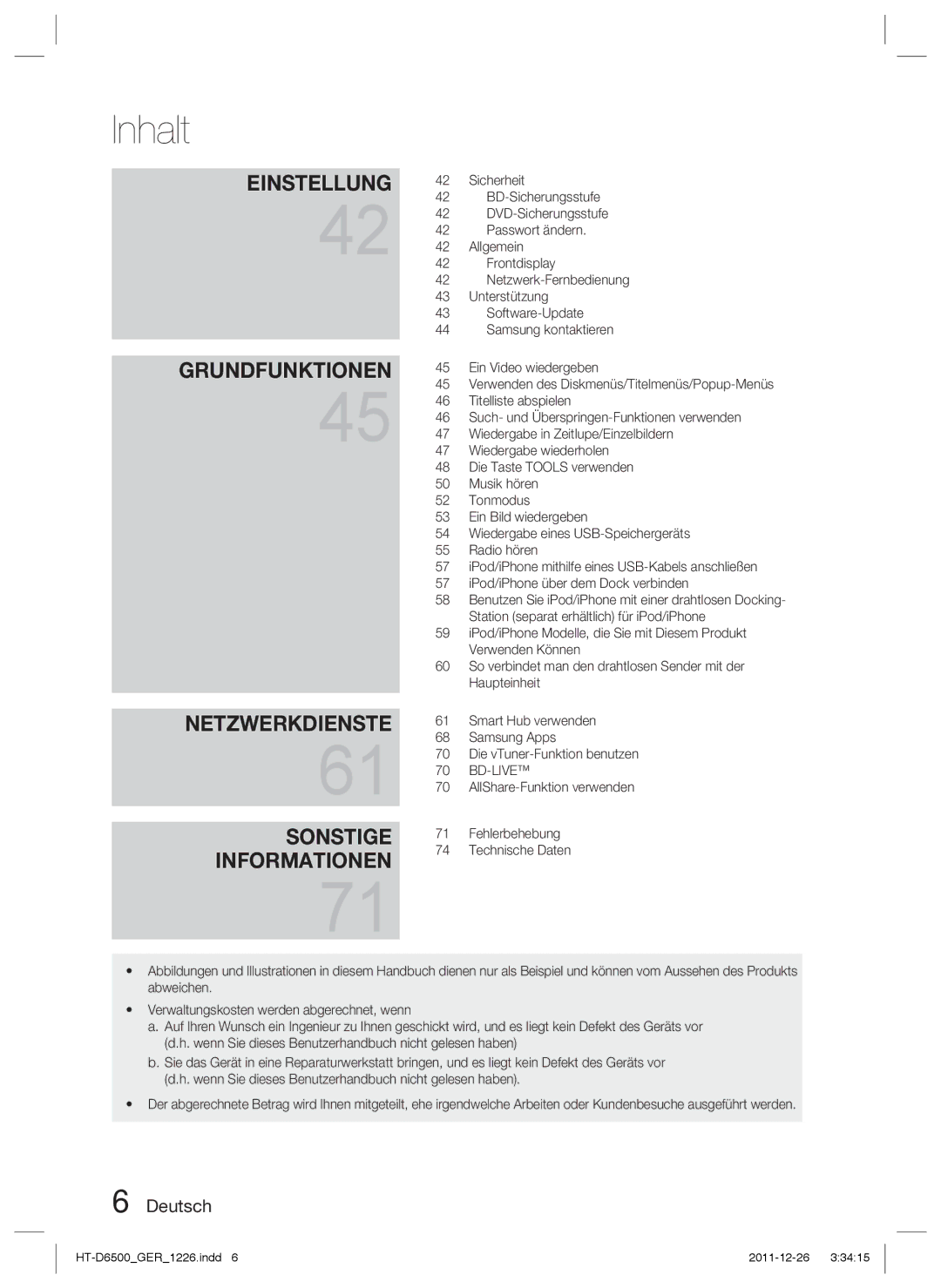 Samsung HT-D6500/EN manual BD-Sicherungsstufe, DVD-Sicherungsstufe, Passwort ändern, Allgemein, Frontdisplay, Unterstützung 