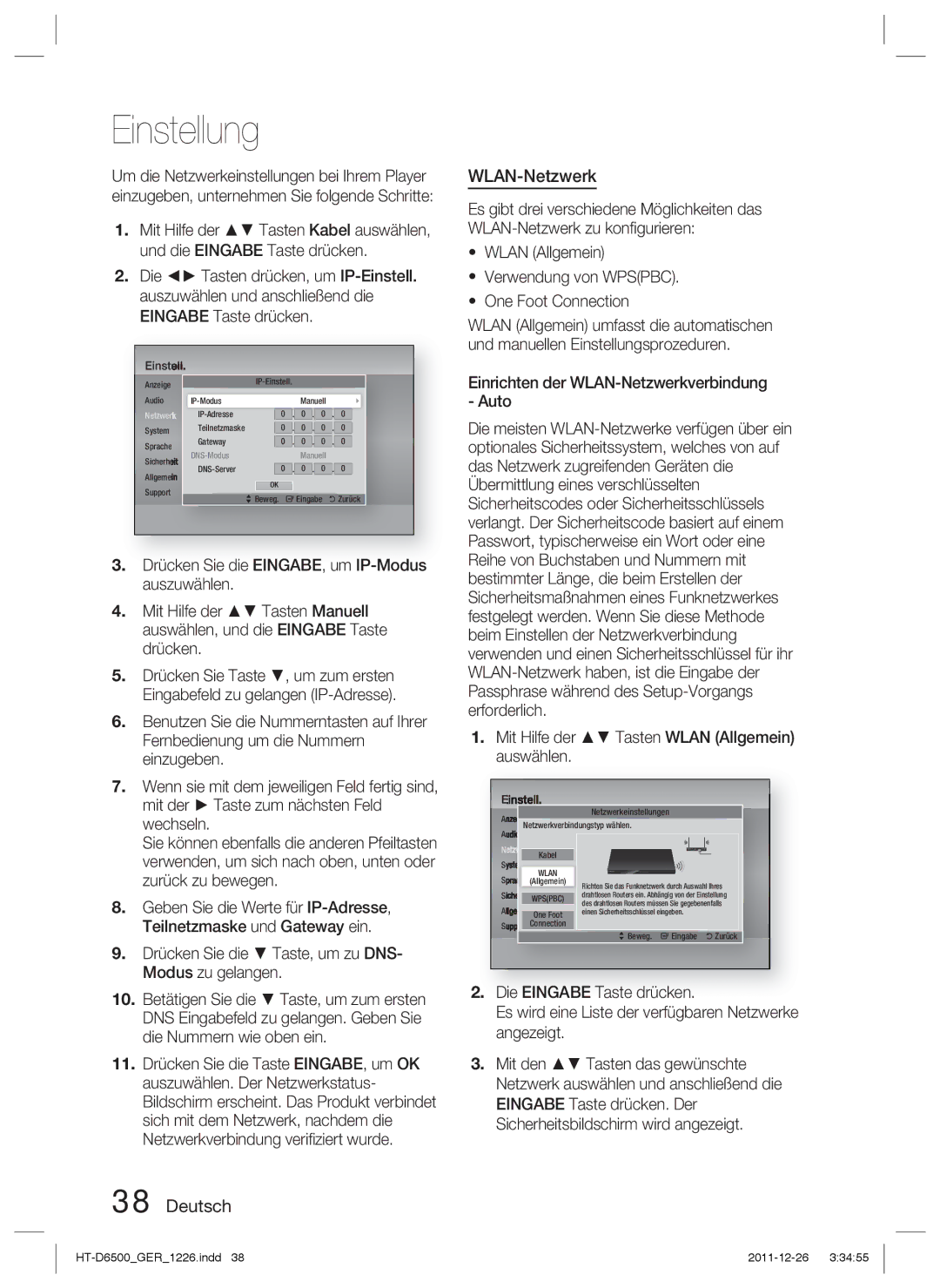 Samsung HT-D6500/XN, HT-D6500/EN, HT-D6500/XE manual WLAN-Netzwerk, Sprache Allgemein 