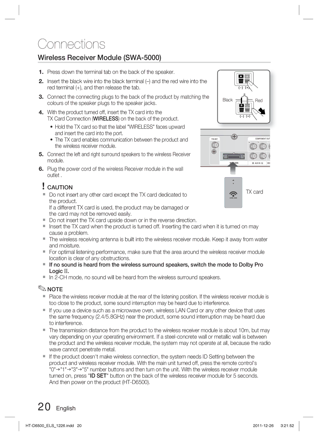 Samsung HT-D6500/XE, HT-D6500/XN, HT-D6500/EN manual Wireless Receiver Module SWA-5000, Red 