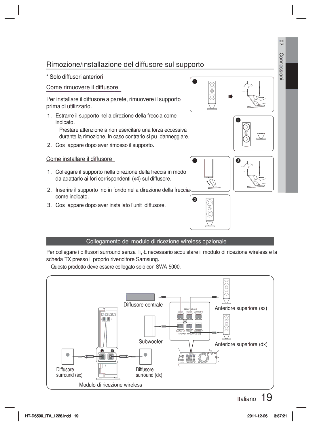 Samsung HT-D6500/EN Rimozione/installazione del diffusore sul supporto, Come installare il diffusore, Diffusore centrale 