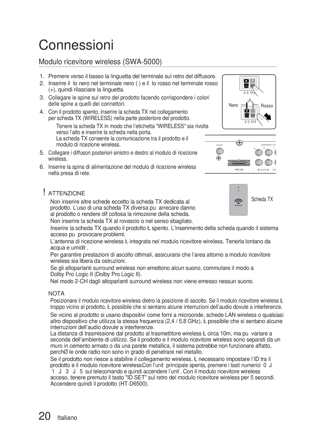 Samsung HT-D6500/XE, HT-D6500/XN, HT-D6500/EN manual Modulo ricevitore wireless SWA-5000, Rosso 