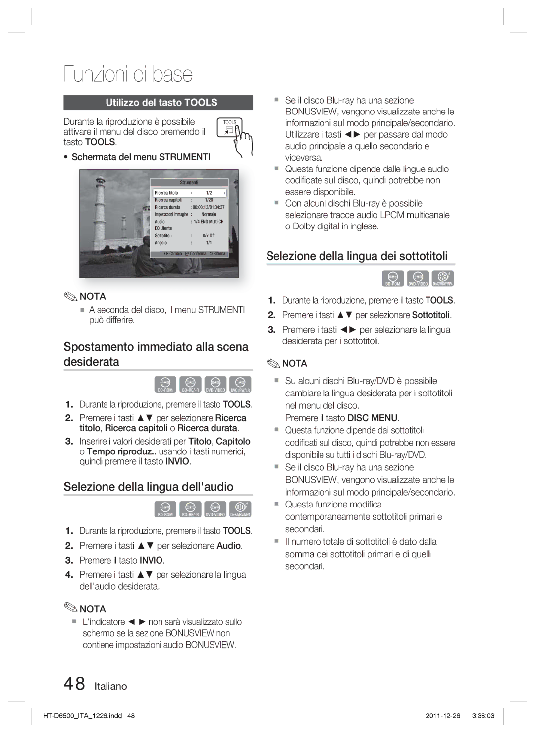 Samsung HT-D6500/XN, HT-D6500/EN, HT-D6500/XE Spostamento immediato alla scena desiderata, Selezione della lingua dellaudio 